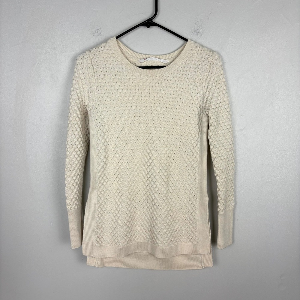 Athleta Honeycomb Merino Wool Sweater Tunic Cream Crewneck Size Small
